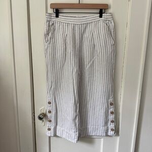 Rachel Zoe Striped Linen Cropped Wide-Leg Pants Size L